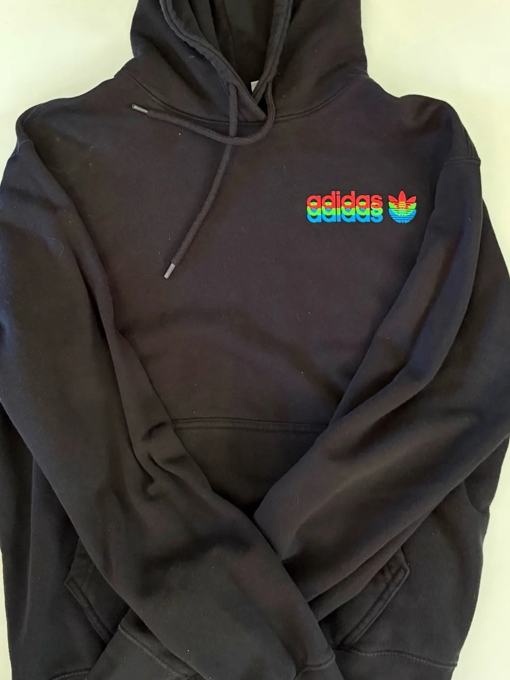 adidas Black Hoodie with Subtle Multicolor Logo